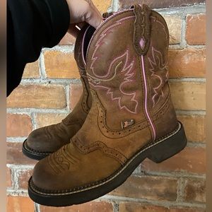 Brown Western Boots with Pink Accents